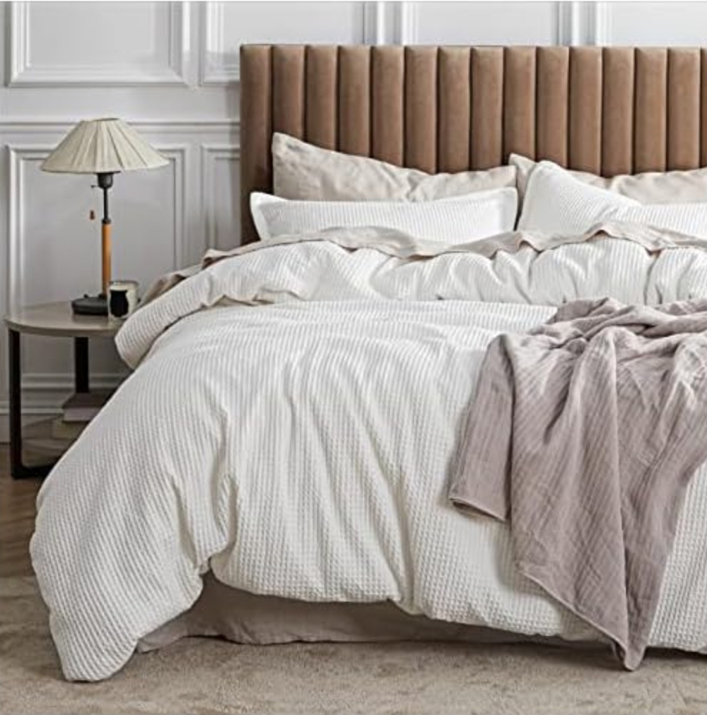 Bedsure Cotton Duvet Cover Set - 100% Cotton Waffle Weave 3 Piece Set  QUEEN